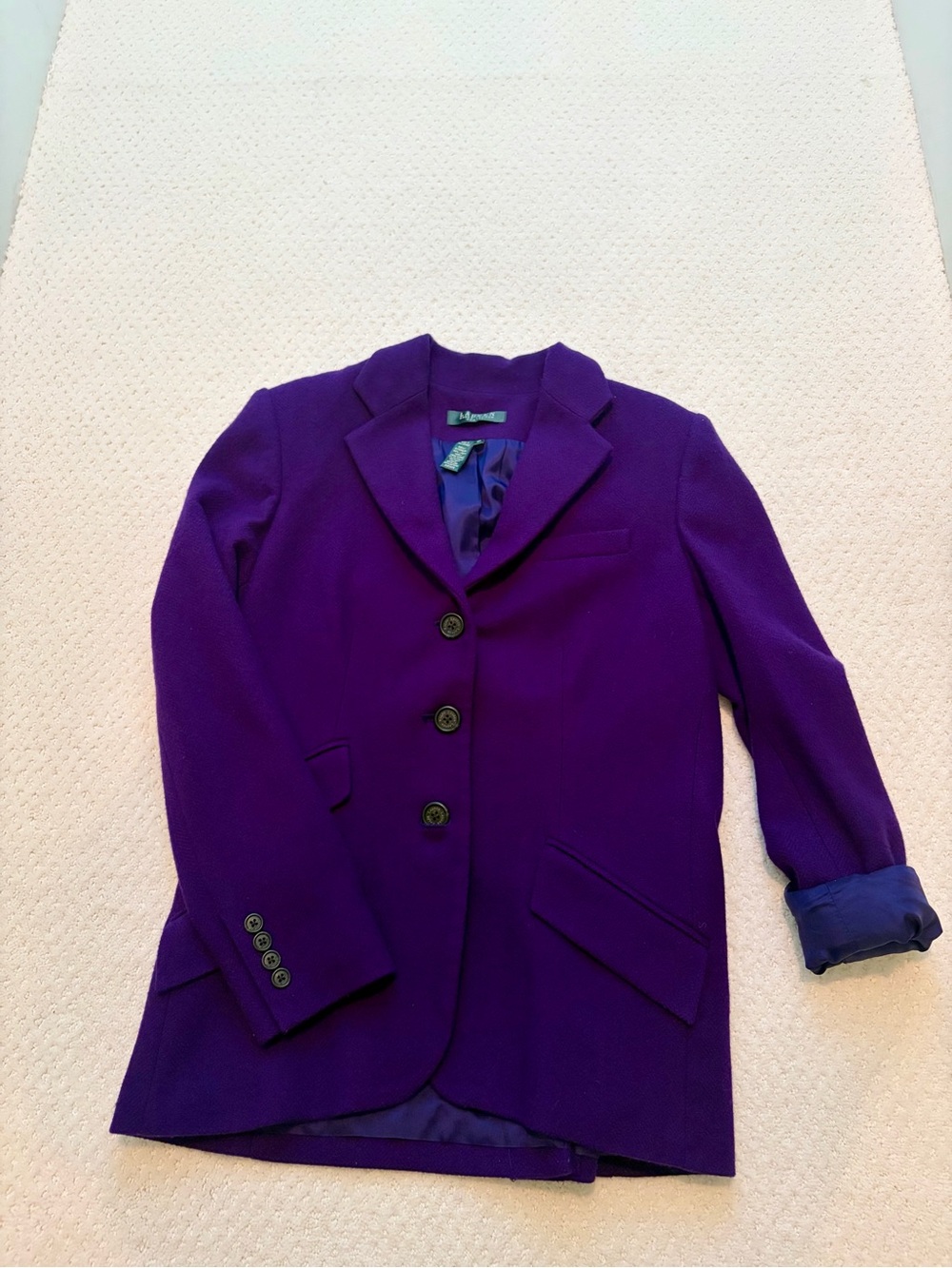 Ralph Lauren Wool Women’s Royal Purple Blazer Jacket 6P Petite VINTAGE RARE